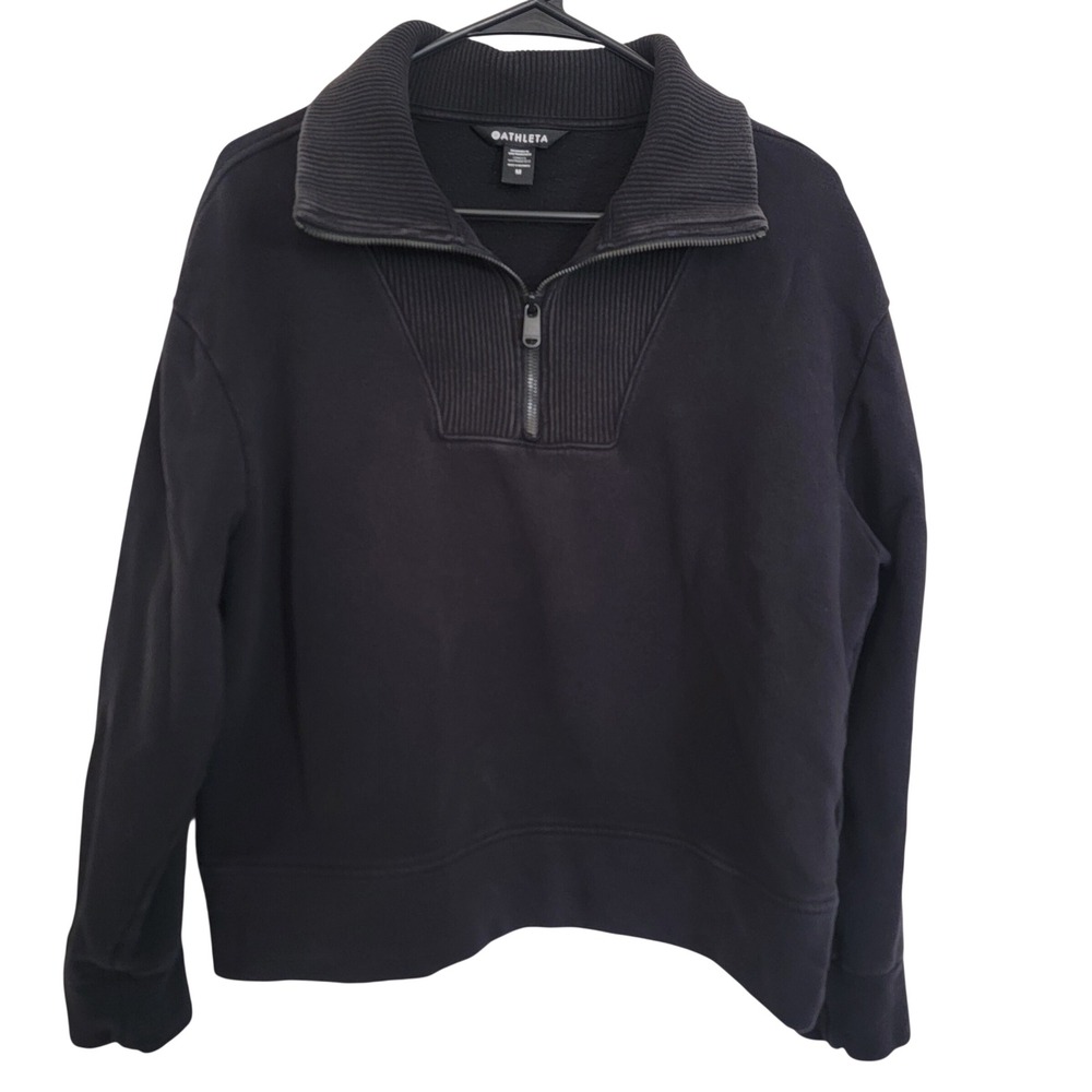 Athleta Thick Fleece Retroplush Revive Half Zip Sweatshirt Black Medium S/792032
